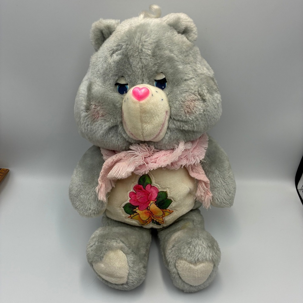 Vintage 1983 Care Bears Grams Bear Plush Kenner Grey Pink Rose Shawl 15"